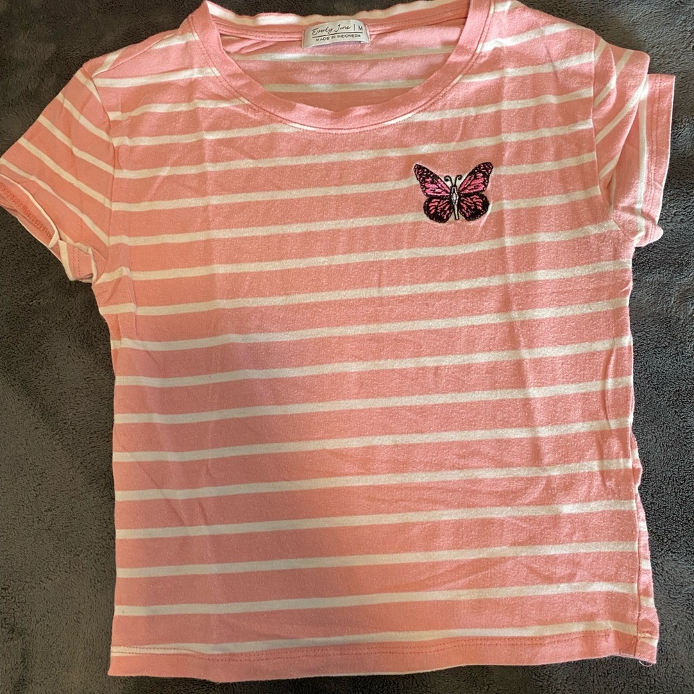 Pink and White Striped Short Sleeve Tee